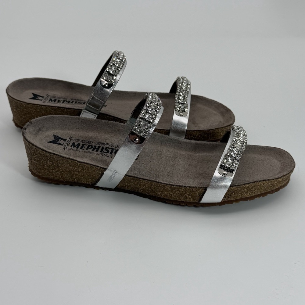 Mephisto Ivana Silver Crystal Designer Flats Sandals 8/EUR 38 Women's Shoes $240